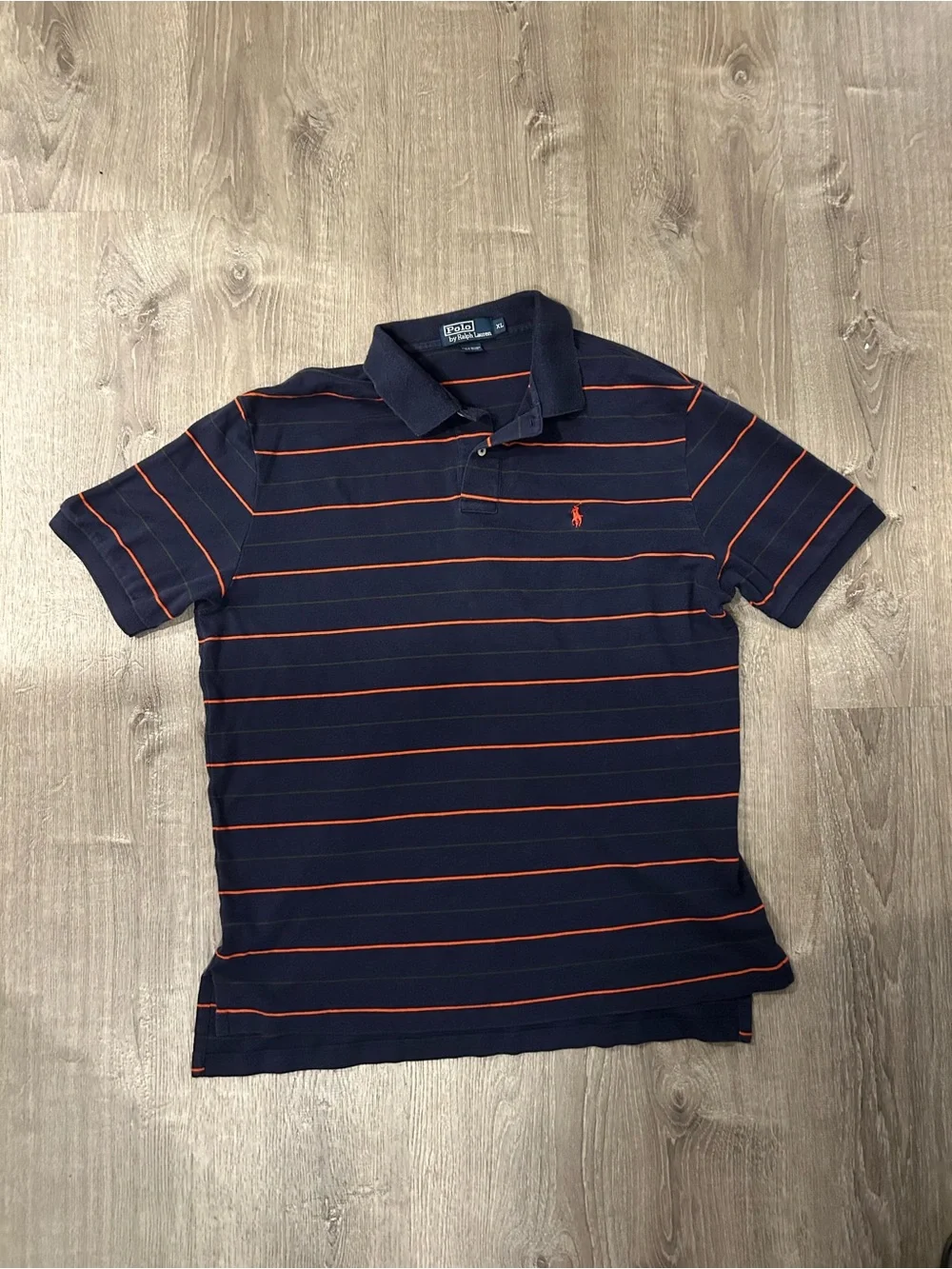 Ralph Lauren Navy Polo with Orange Stripes XL